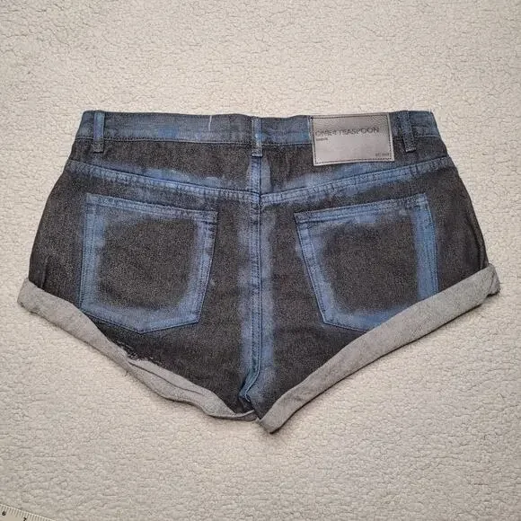 ONE Teaspoon Shorts 30 Bandits Low Waist Denim Blue Punk Relaxed Button Fly NEW